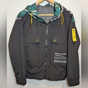 10.Deep X Pokémon Men's Size M Black With Green Plaid Hooded Windbreaker Jacket